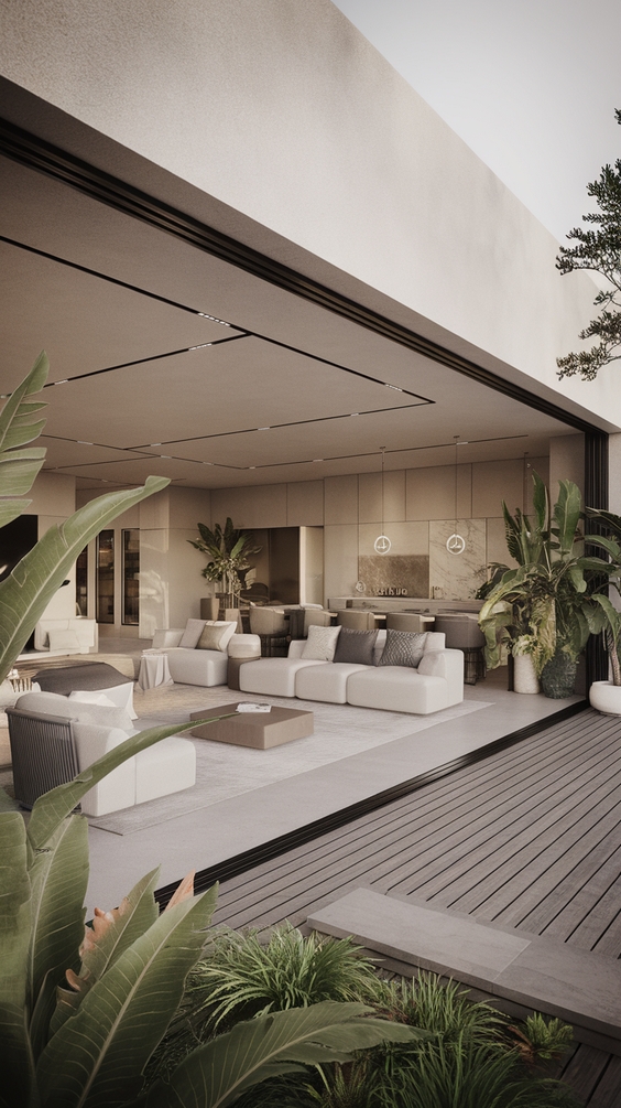 Indoor Outdoor Living Room Ideas with Sliding Doors, Rugs, and Modern Glass Wall Designs