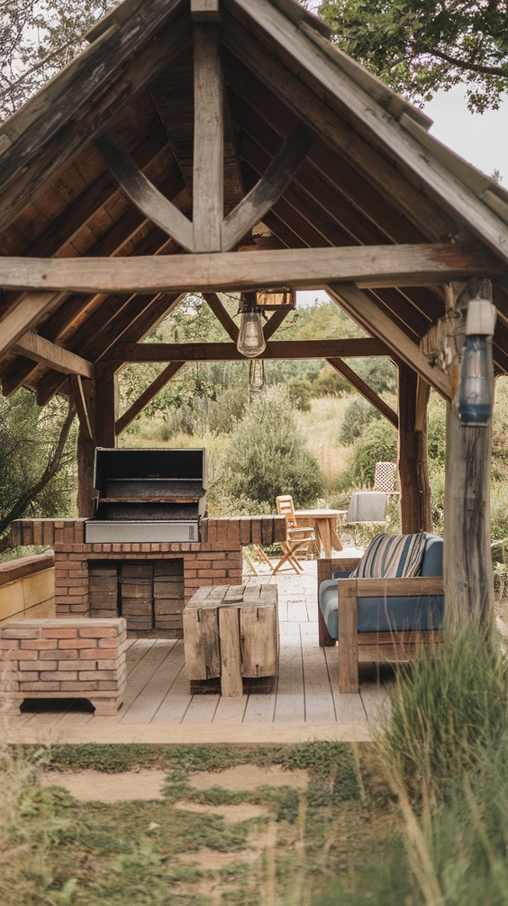Outdoor BBQ Area with Roof Ideas for Stylish and Functional Backyard Grilling Spaces