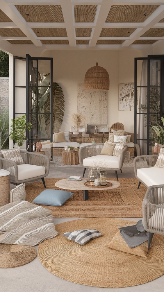 Indoor Outdoor Living Room Ideas with Sliding Doors, Rugs, and Modern Glass Wall Designs