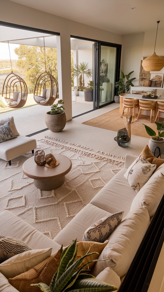 Indoor Outdoor Living Room Ideas with Sliding Doors, Rugs, and Modern Glass Wall Designs