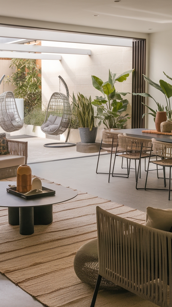 Indoor Outdoor Living Room Ideas with Sliding Doors, Rugs, and Modern Glass Wall Designs