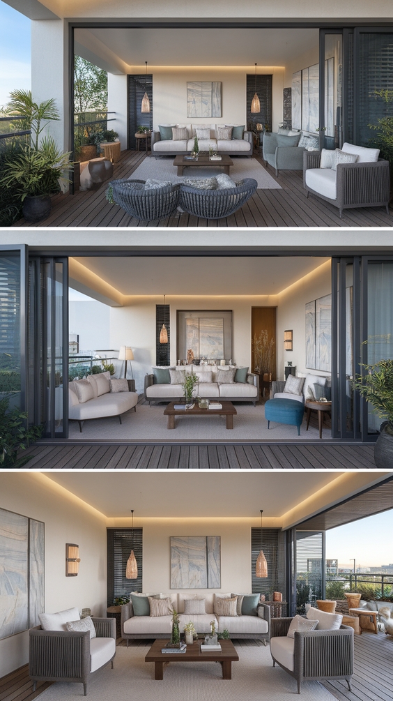 Indoor Outdoor Living Room Ideas with Sliding Doors, Rugs, and Modern Glass Wall Designs