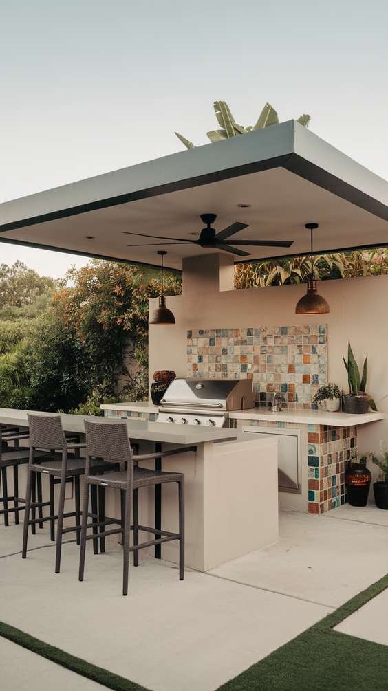 Outdoor BBQ Area with Roof Ideas for Stylish and Functional Backyard Grilling Spaces