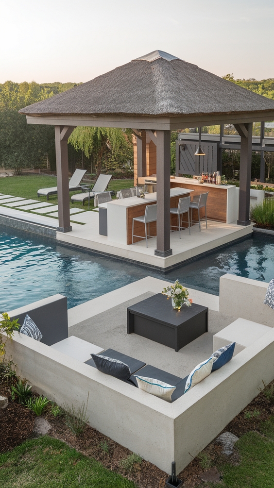 Pool Pavilion Ideas for Outdoor Living with Bar, Kitchen, Fireplace & More