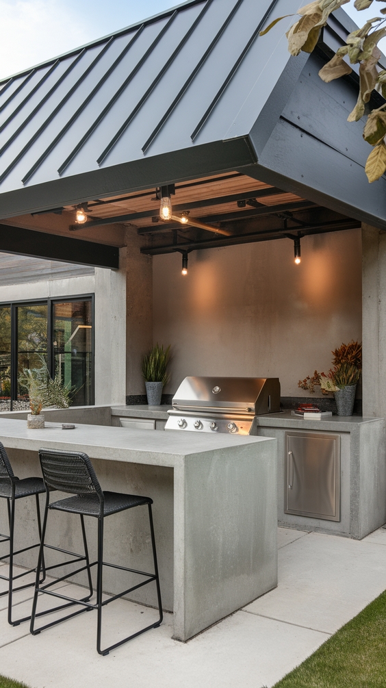 Outdoor BBQ Area with Roof Ideas for Stylish and Functional Backyard Grilling Spaces