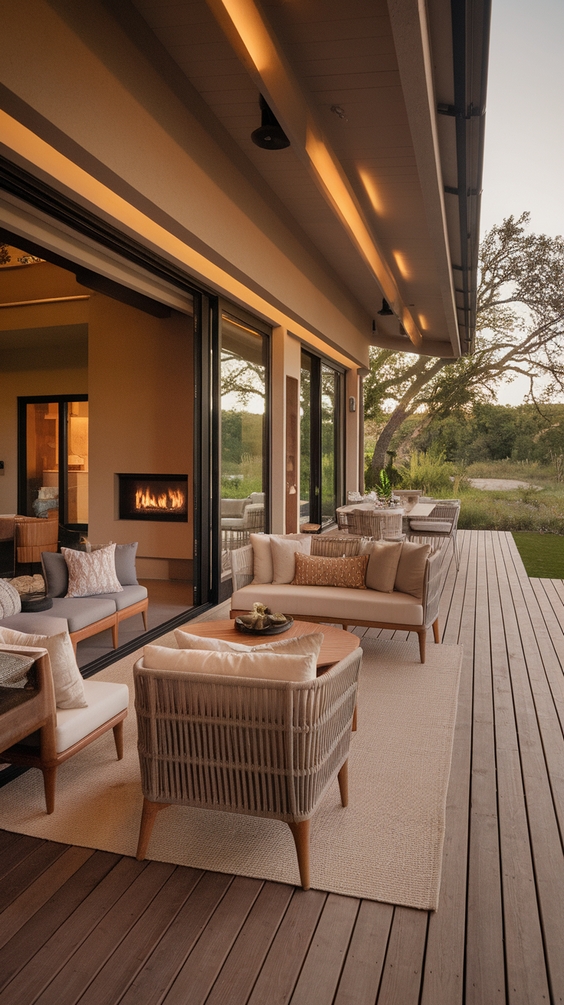 Indoor Outdoor Living Room Ideas with Sliding Doors, Rugs, and Modern Glass Wall Designs