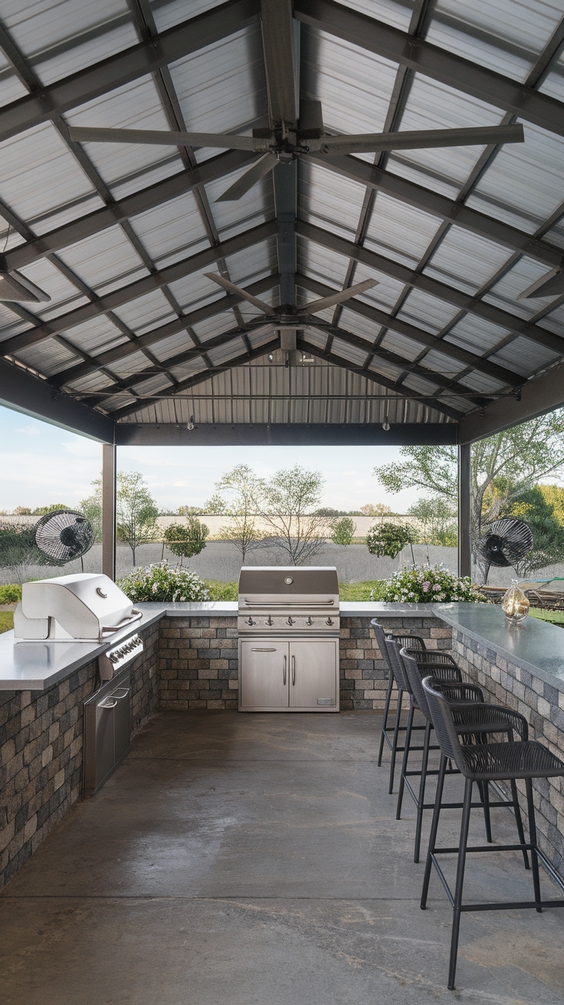 Outdoor BBQ Area with Roof Ideas for Stylish and Functional Backyard Grilling Spaces