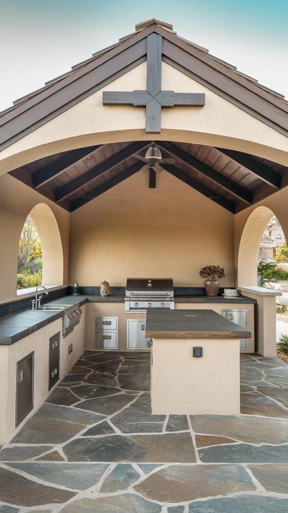 Outdoor BBQ Area with Roof Ideas for Stylish and Functional Backyard Grilling Spaces