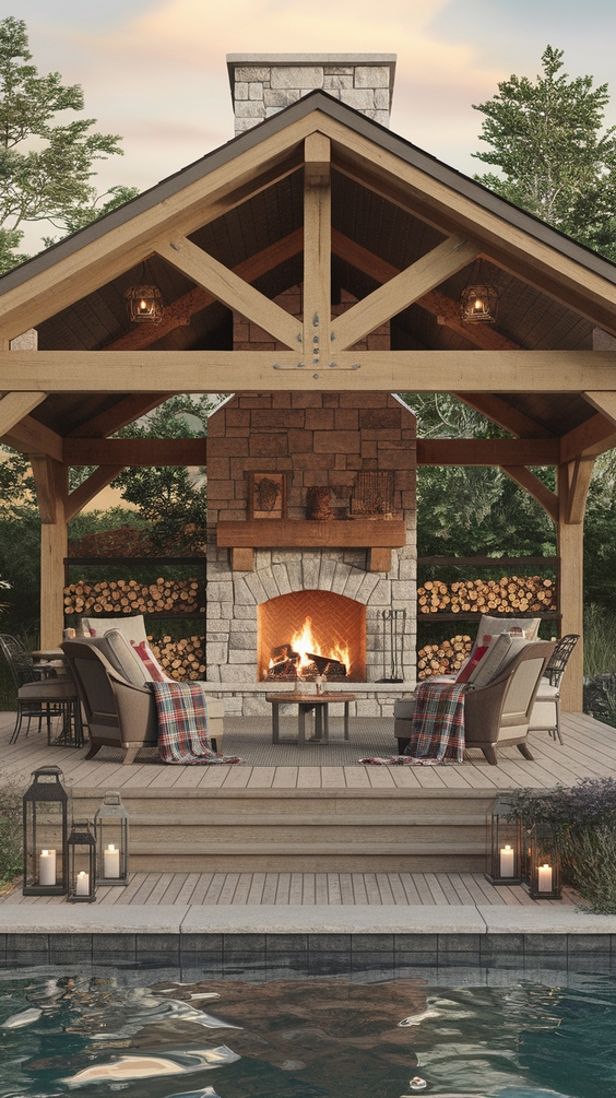 Pool Pavilion Ideas for Outdoor Living with Bar, Kitchen, Fireplace & More