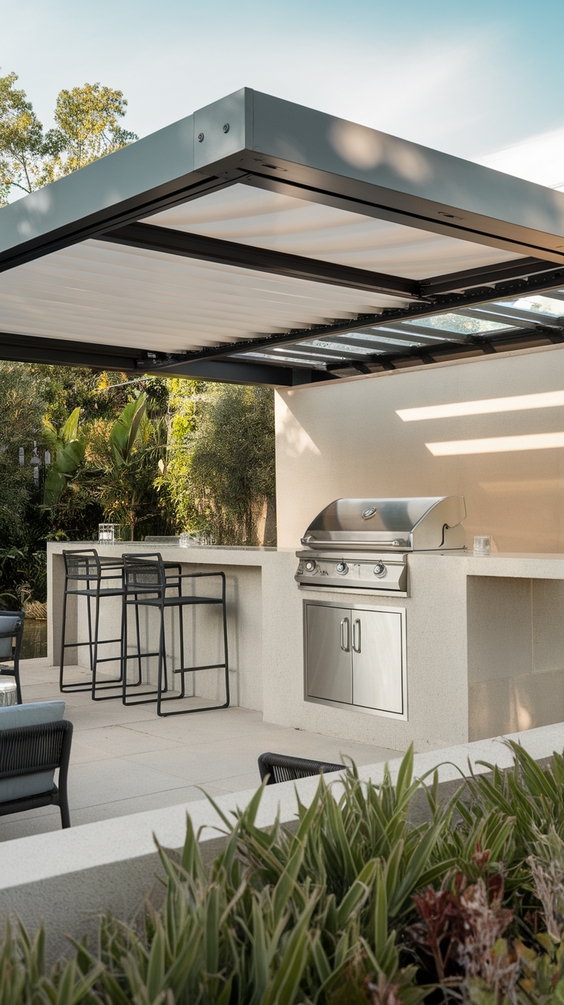Outdoor BBQ Area with Roof Ideas for Stylish and Functional Backyard Grilling Spaces