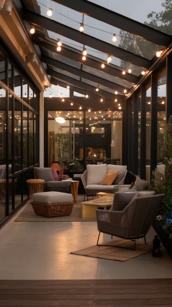 Indoor Outdoor Living Room Ideas with Sliding Doors, Rugs, and Modern Glass Wall Designs