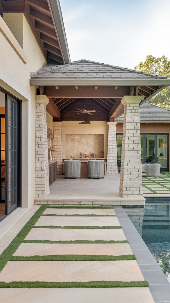 Pool Pavilion Ideas for Outdoor Living with Bar, Kitchen, Fireplace & More