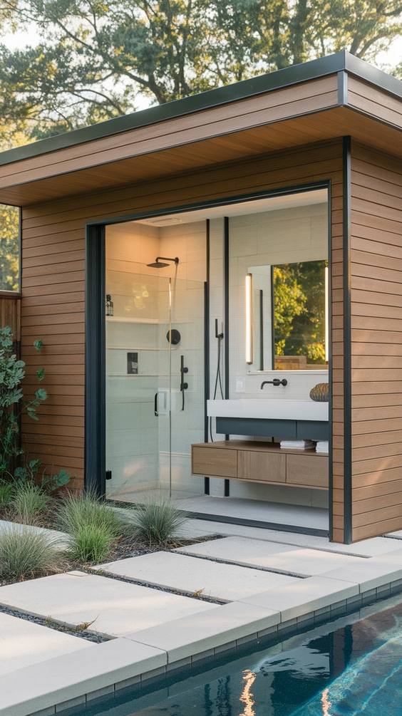 Pool Pavilion Ideas for Outdoor Living with Bar, Kitchen, Fireplace & More