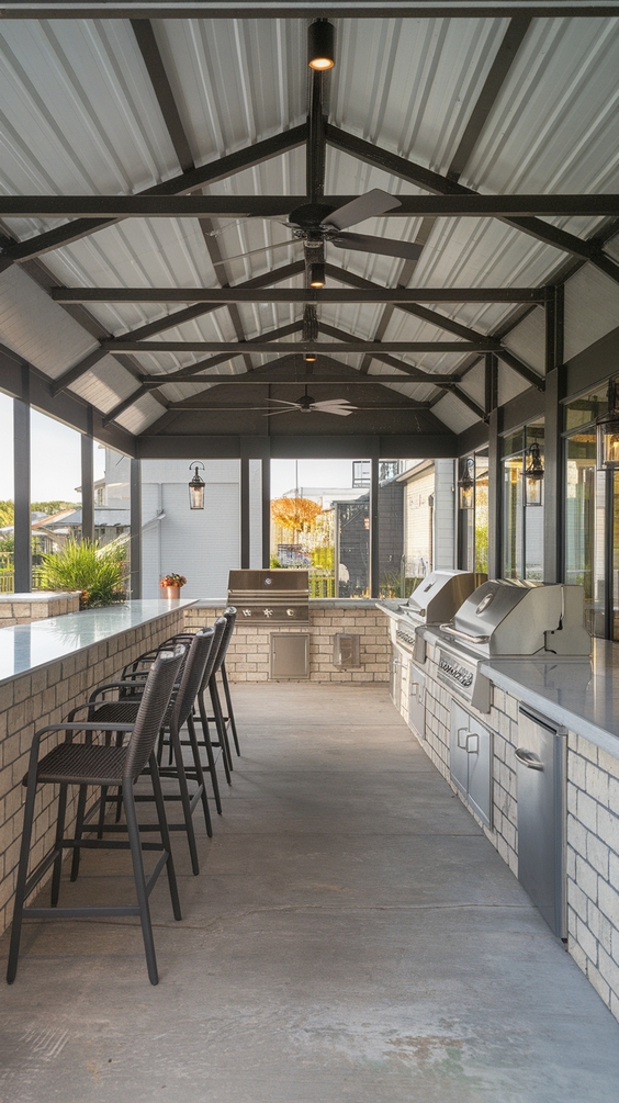 Outdoor BBQ Area with Roof Ideas for Stylish and Functional Backyard Grilling Spaces