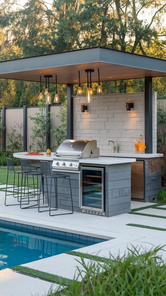 Pool Pavilion Ideas for Outdoor Living with Bar, Kitchen, Fireplace & More