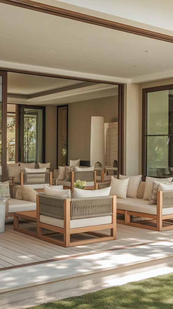 Indoor Outdoor Living Room Ideas with Sliding Doors, Rugs, and Modern Glass Wall Designs