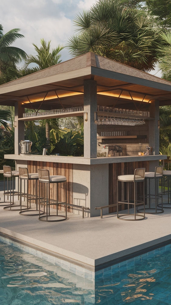 Pool Pavilion Ideas for Outdoor Living with Bar, Kitchen, Fireplace & More