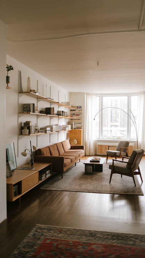 Mid Century Moderns Living Room Ideas with Cozy, Boho, and Scandinavian Interior Design Touches