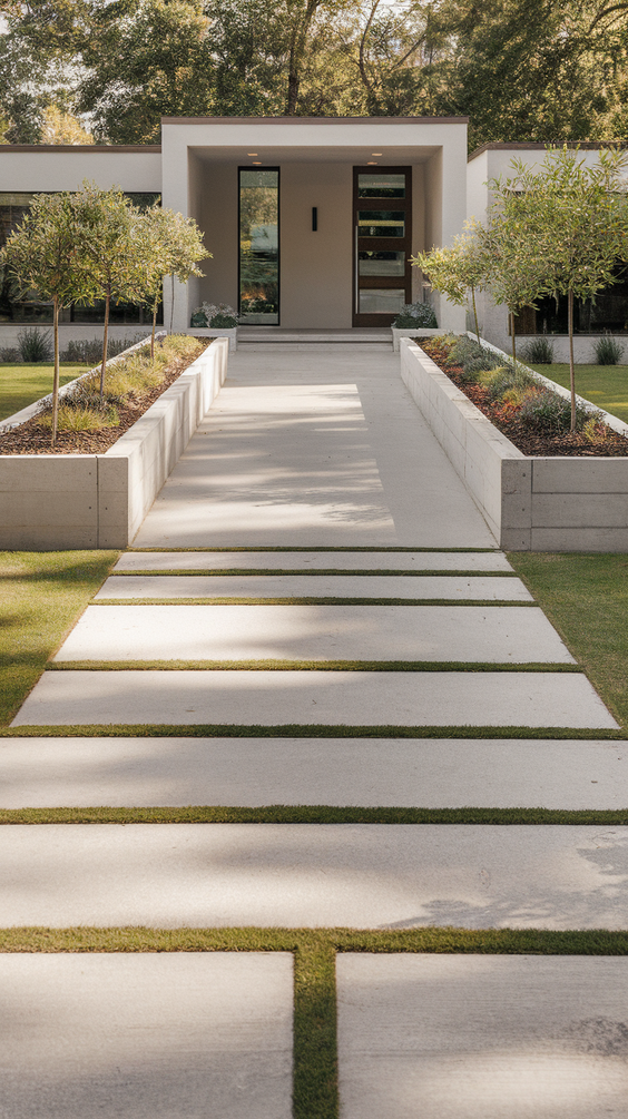 Modern Driveway Ideas That Elevate Curb Appeal with Concrete, Stones, and Smart Lighting