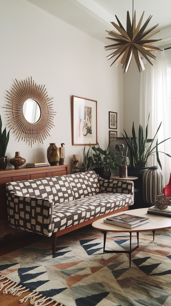 Mid Century Moderns Living Room Ideas with Cozy, Boho, and Scandinavian Interior Design Touches
