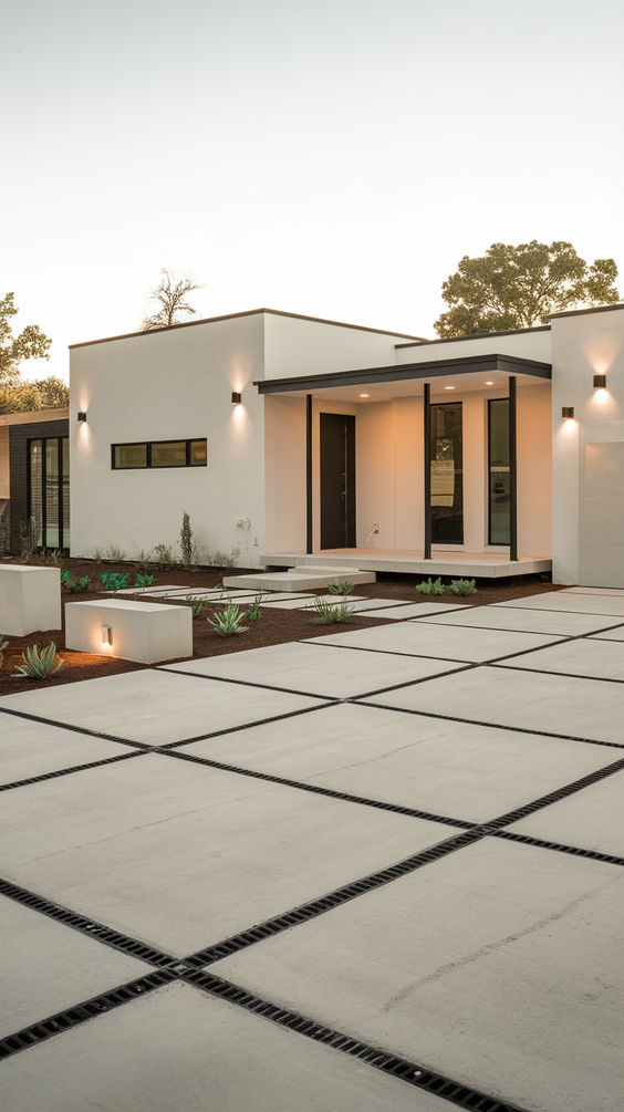 Modern Driveway Ideas That Elevate Curb Appeal with Concrete, Stones, and Smart Lighting