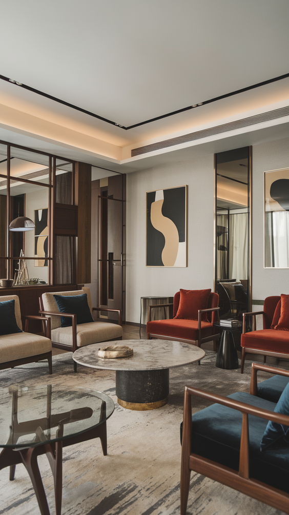 Mid Century Moderns Living Room Ideas with Cozy, Boho, and Scandinavian Interior Design Touches