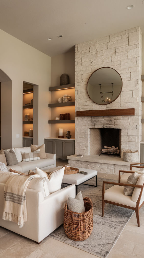 Cozy and Modern Family Room Designs Ideas for Small Spaces with Fireplace and Sectional Sofa