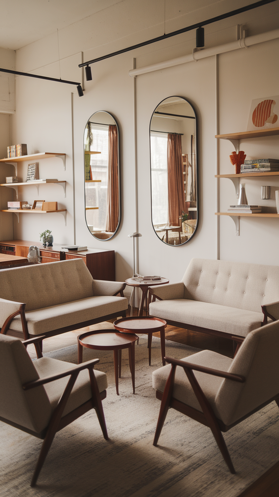 Mid Century Moderns Living Room Ideas with Cozy, Boho, and Scandinavian Interior Design Touches