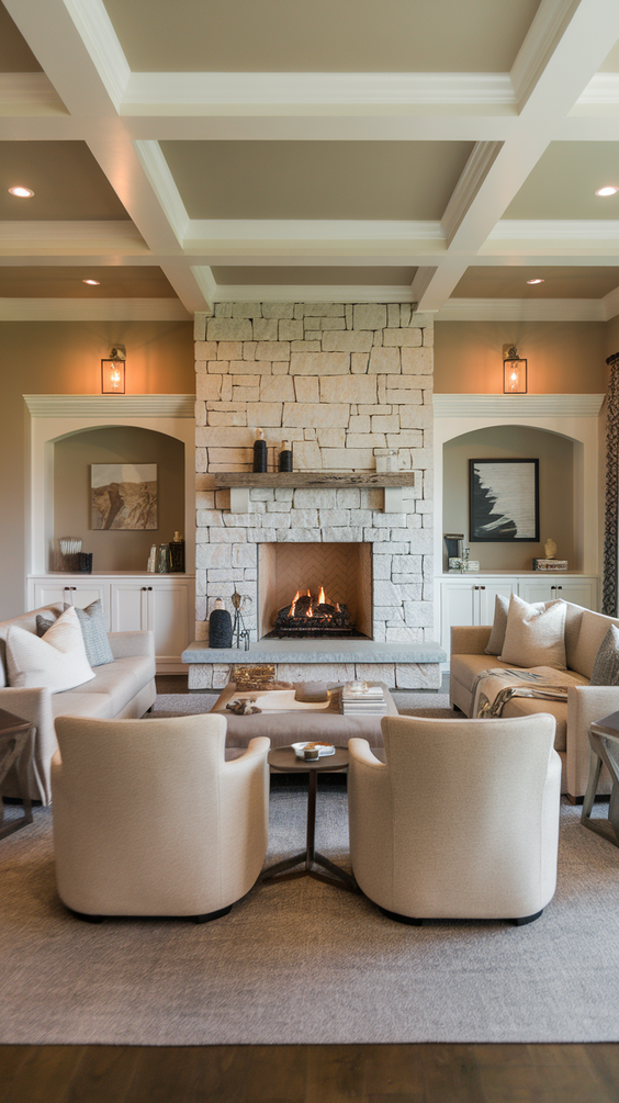 Cozy and Modern Family Room Designs Ideas for Small Spaces with Fireplace and Sectional Sofa