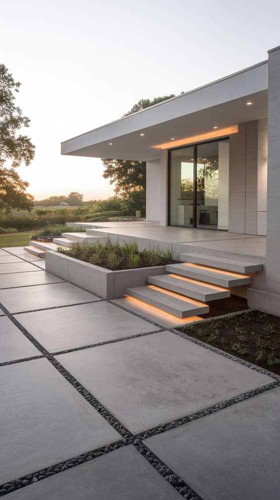 Modern Driveway Ideas That Elevate Curb Appeal with Concrete, Stones, and Smart Lighting