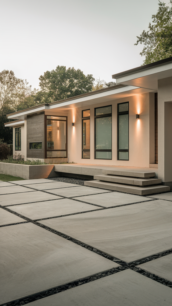 Modern Driveway Ideas That Elevate Curb Appeal with Concrete, Stones, and Smart Lighting