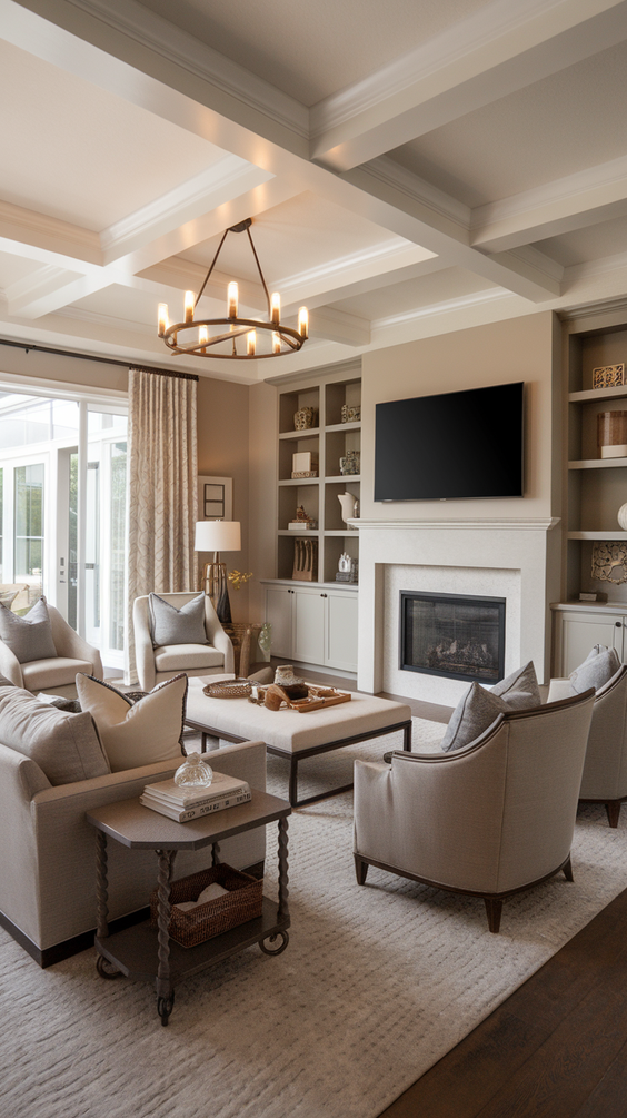 Cozy and Modern Family Room Designs Ideas for Small Spaces with Fireplace and Sectional Sofa