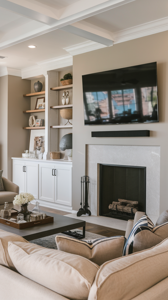 Cozy and Modern Family Room Designs Ideas for Small Spaces with Fireplace and Sectional Sofa