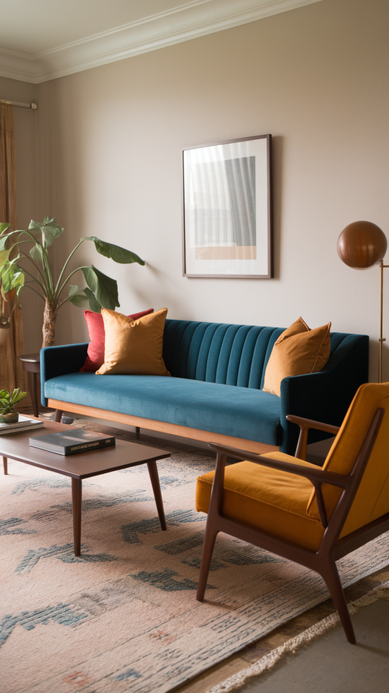 Mid Century Moderns Living Room Ideas with Cozy, Boho, and Scandinavian Interior Design Touches