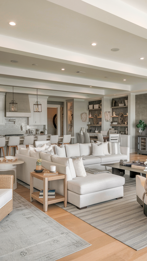 Cozy and Modern Family Room Designs Ideas for Small Spaces with Fireplace and Sectional Sofa