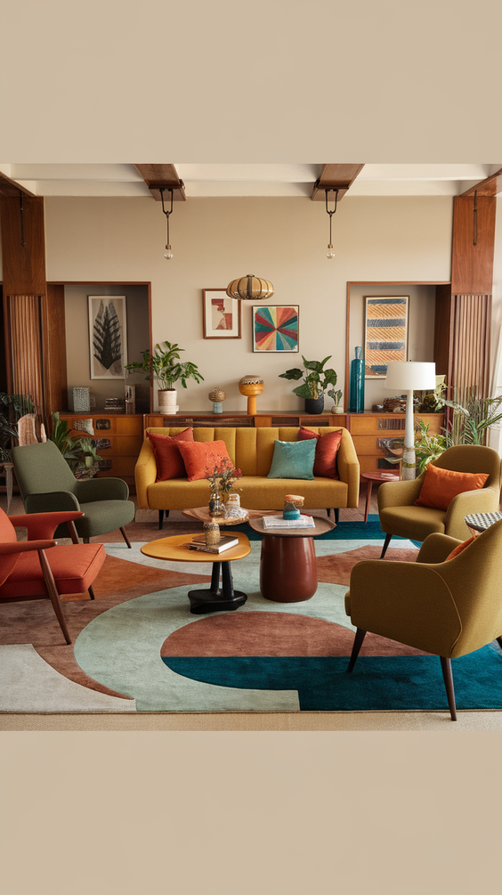 Mid Century Moderns Living Room Ideas with Cozy, Boho, and Scandinavian Interior Design Touches