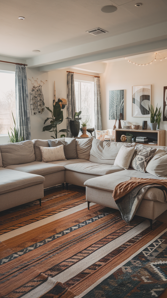 Cozy and Modern Family Room Designs Ideas for Small Spaces with Fireplace and Sectional Sofa