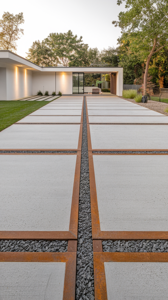Modern Driveway Ideas That Elevate Curb Appeal with Concrete, Stones, and Smart Lighting
