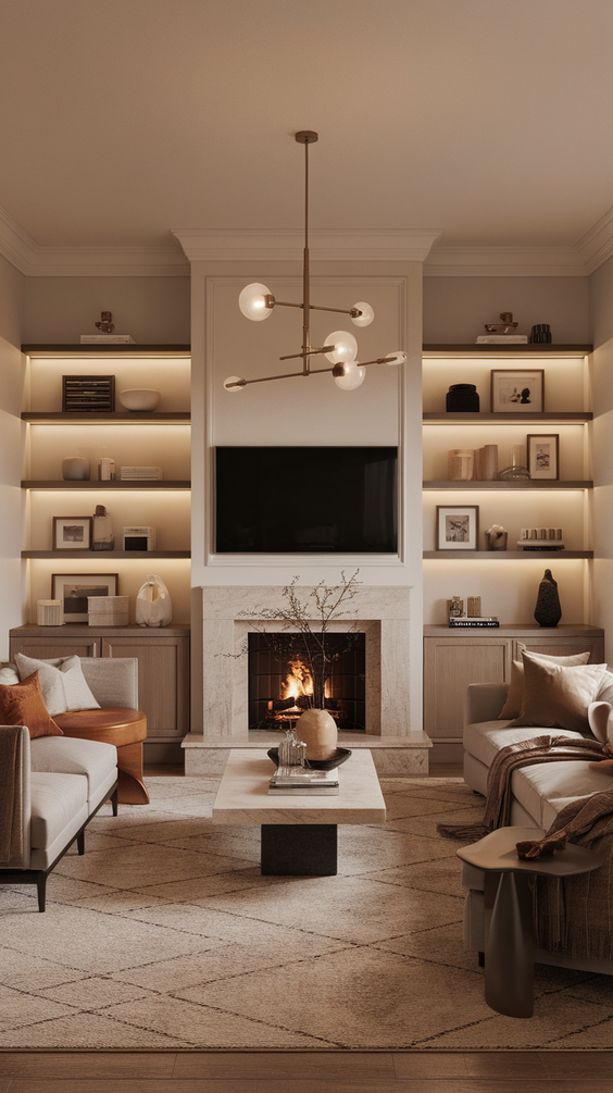Interior Design Tips for Stylish Rectangle Living Room Layouts with Fireplace and TV