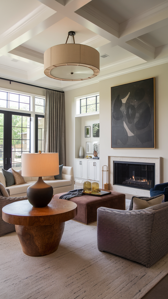 Cozy and Modern Family Room Designs Ideas for Small Spaces with Fireplace and Sectional Sofa