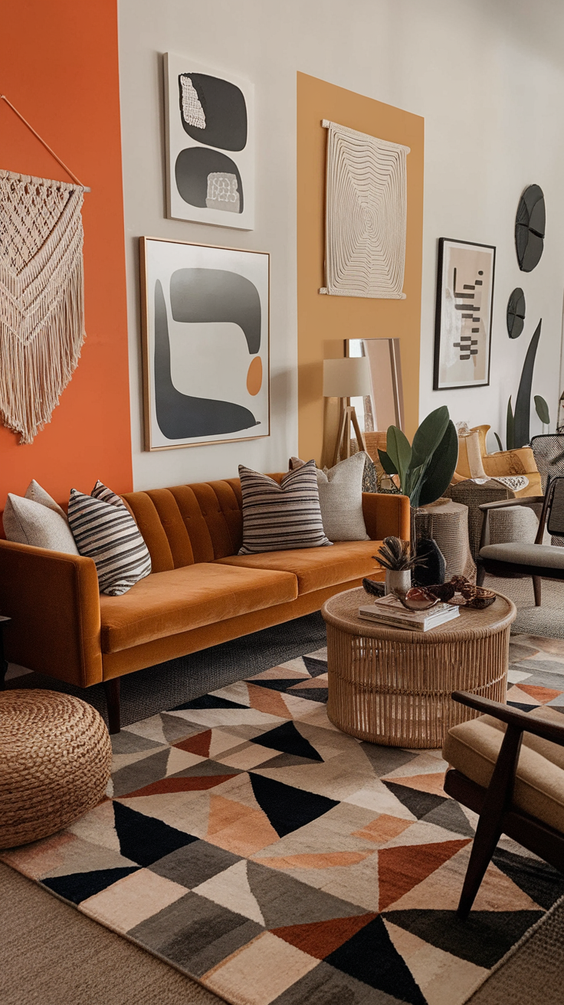 Mid Century Moderns Living Room Ideas with Cozy, Boho, and Scandinavian Interior Design Touches