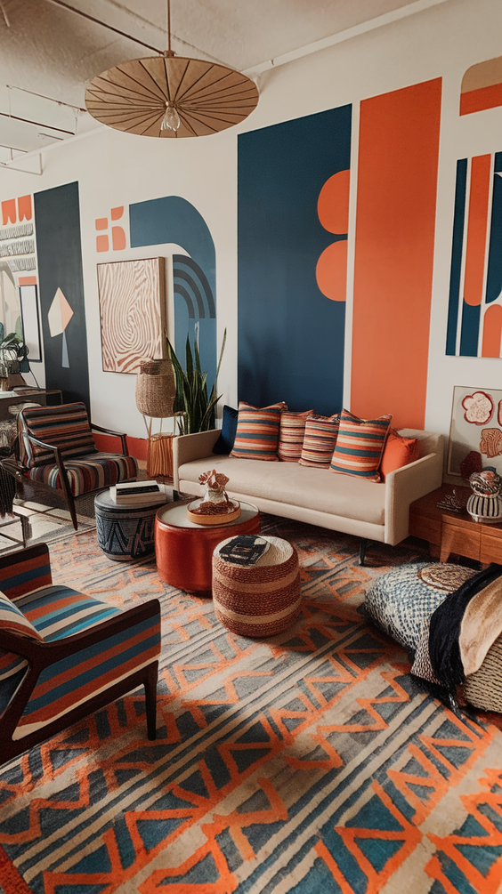 Mid Century Moderns Living Room Ideas with Cozy, Boho, and Scandinavian Interior Design Touches