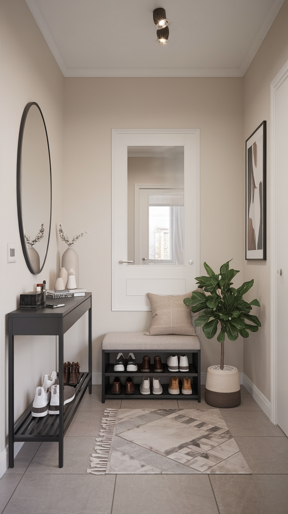 Modern Entryway Design Ideas for Stylish Apartments with Functional Furniture and Decor