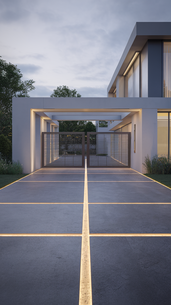 Modern Driveway Ideas That Elevate Curb Appeal with Concrete, Stones, and Smart Lighting