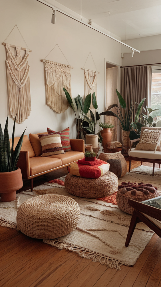Mid Century Moderns Living Room Ideas with Cozy, Boho, and Scandinavian Interior Design Touches
