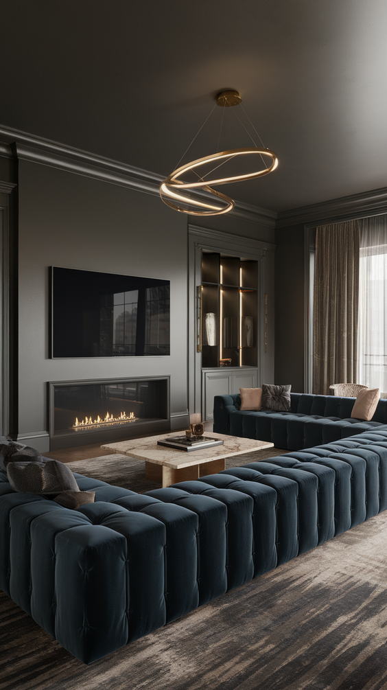 Cozy and Modern Family Room Designs Ideas for Small Spaces with Fireplace and Sectional Sofa