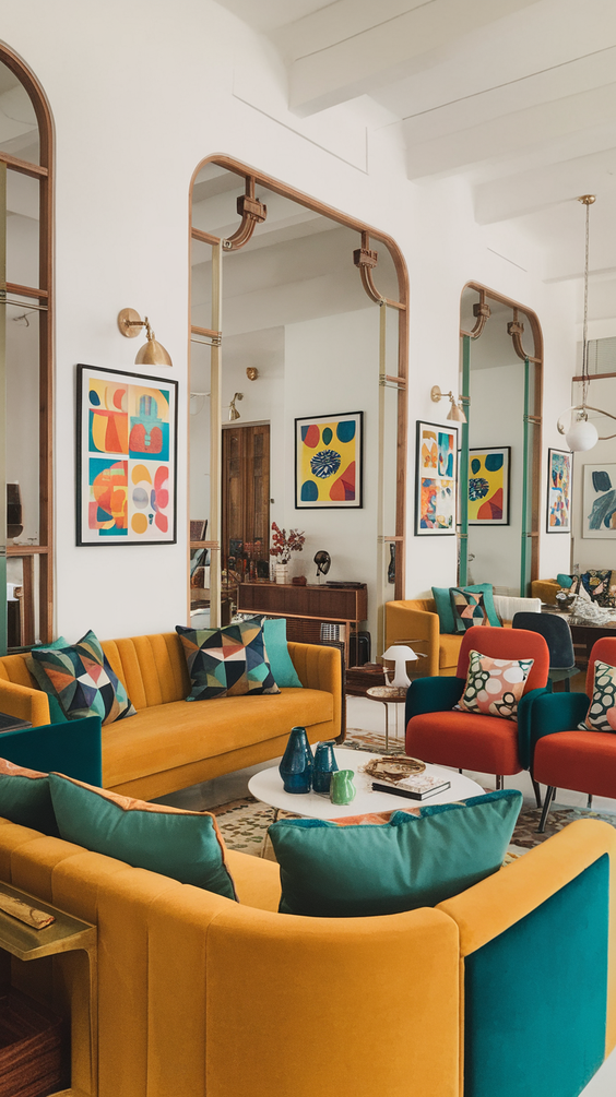 Mid Century Moderns Living Room Ideas with Cozy, Boho, and Scandinavian Interior Design Touches