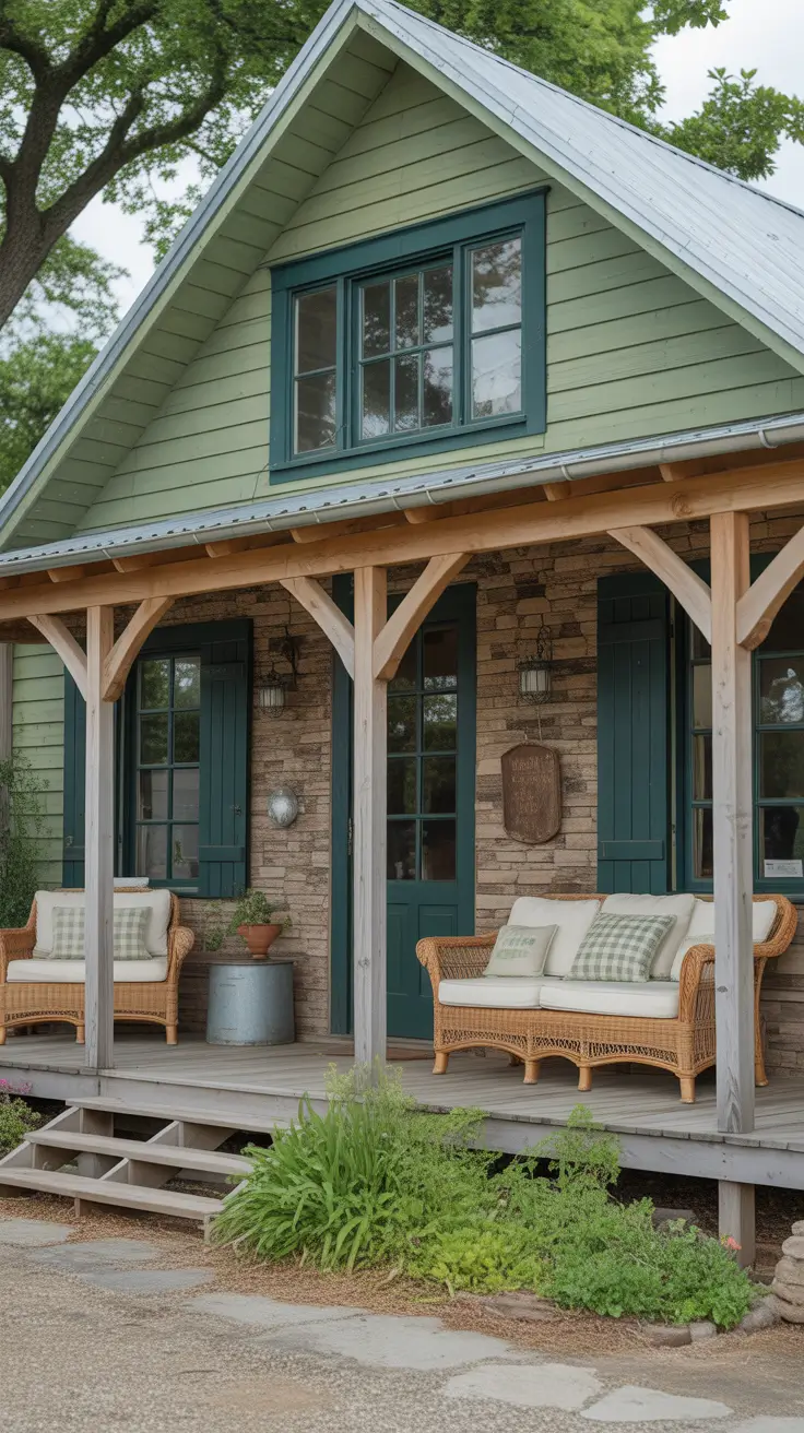 Vintage-Inspired Farmhouse with Cream and Olive Green Details