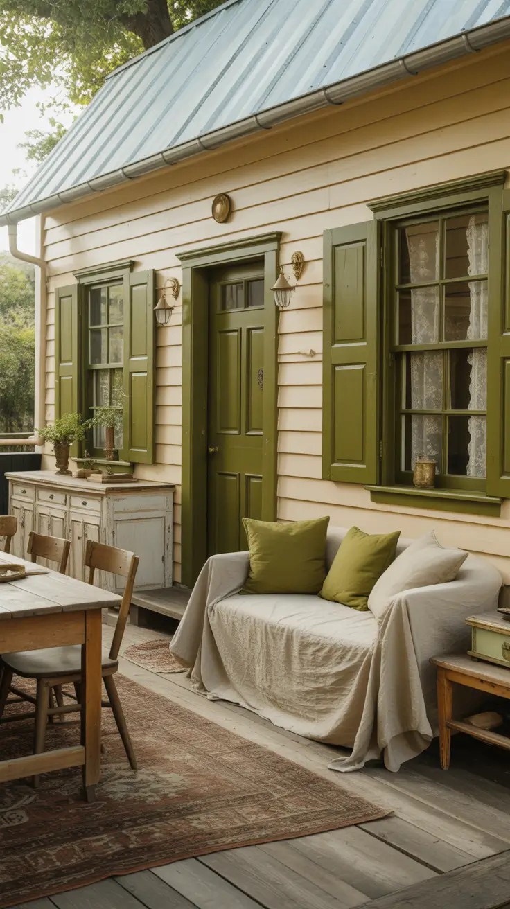 Vintage-Inspired Farmhouse with Cream and Olive Green Details